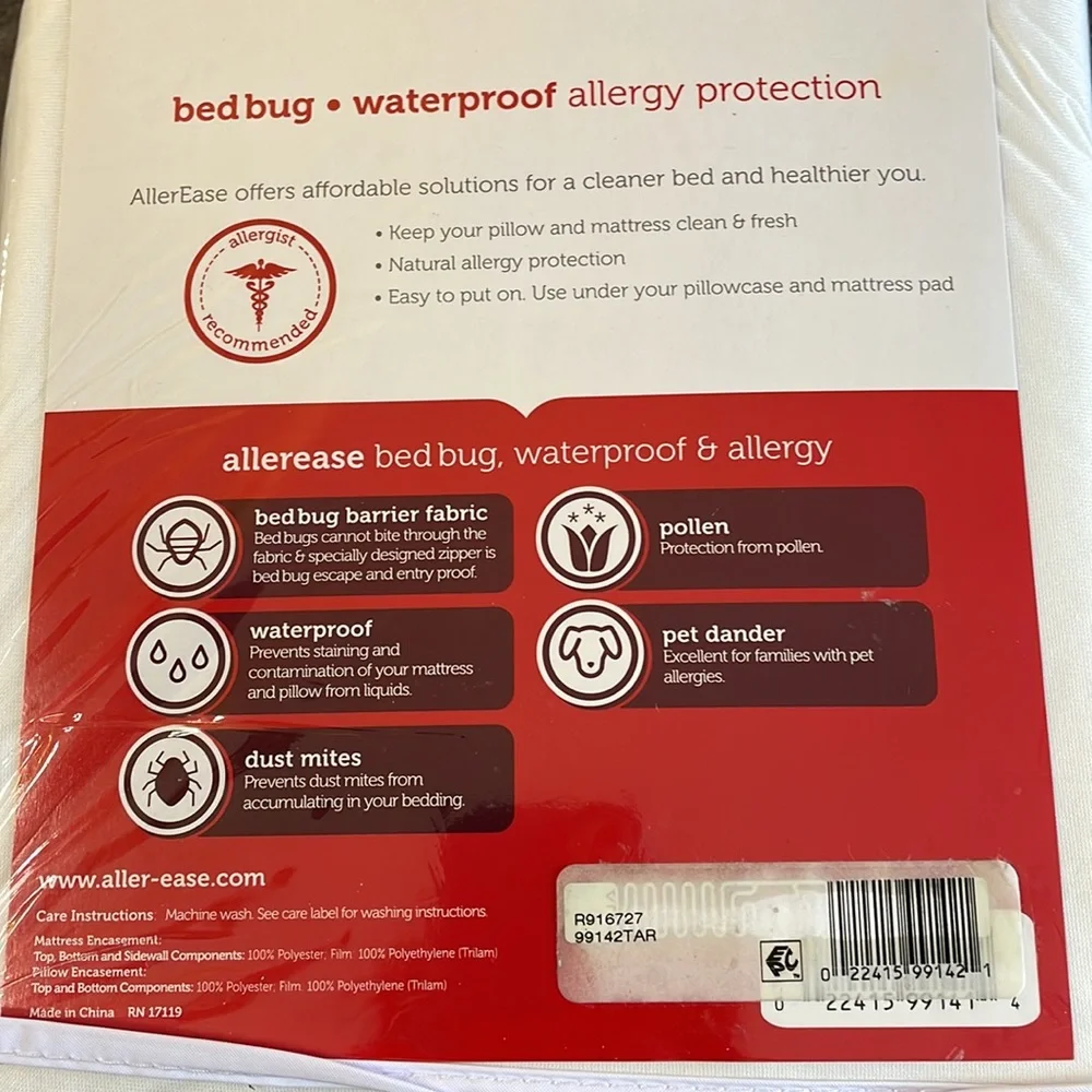 Allereease Bed Bug Barrier Protection Kit. Includes matttess and pillow casings